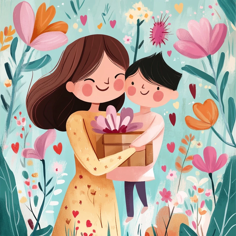 母亲节快乐母子温馨拥抱