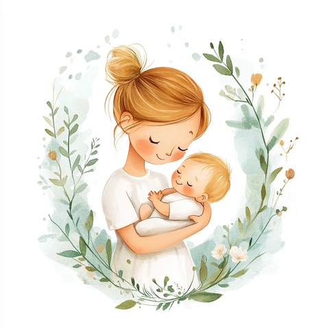 母亲抱婴儿儿童插画