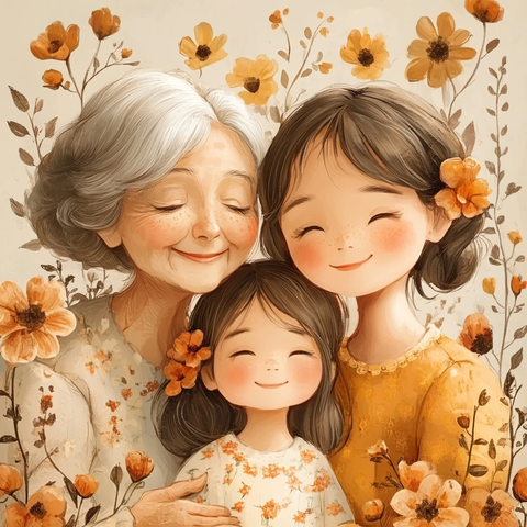 祖孙三人母亲节温馨拥抱