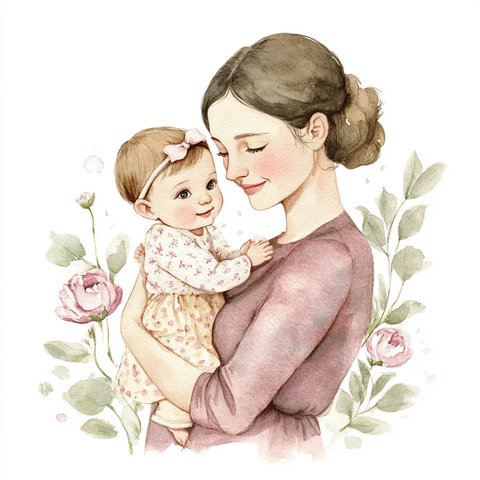 水彩女性与新生儿拍摄