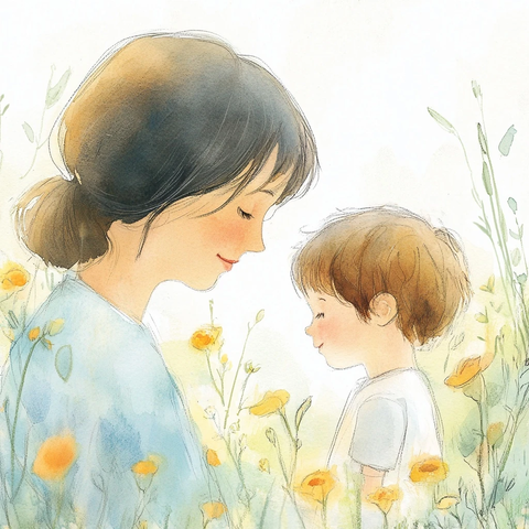 妈妈我爱你细腻水彩插画