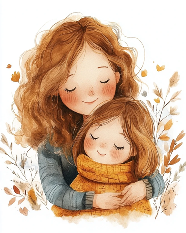 母女相拥温馨客厅