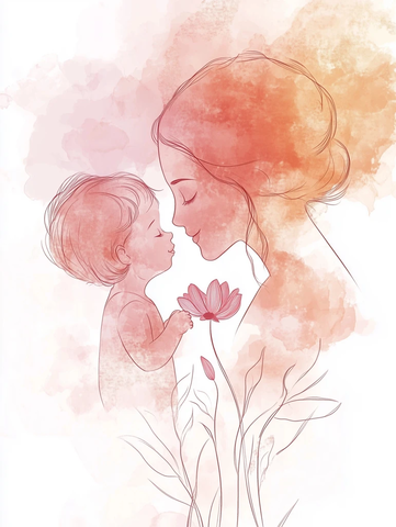 母子共持鲜花庆祝母亲节