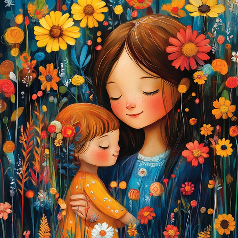 母子共度母亲节插画