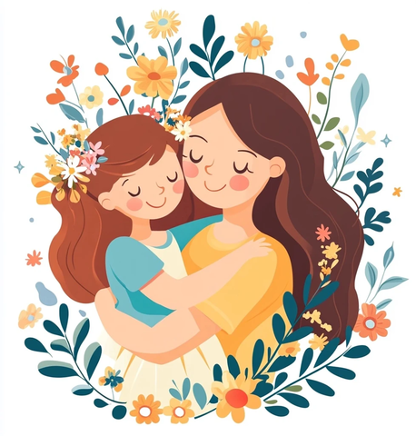 母女拥抱鲜花母亲节