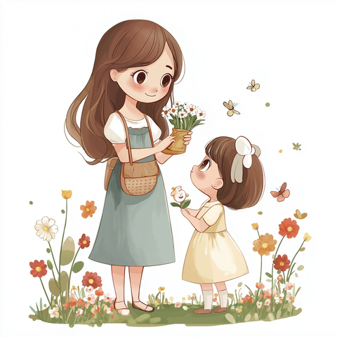 母亲节手绘可爱风格插画