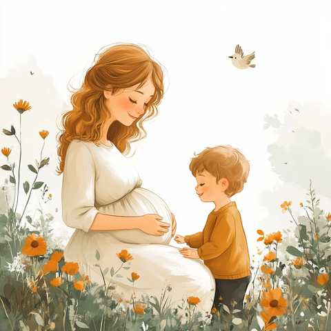 母子公园玩耍云鸟相伴