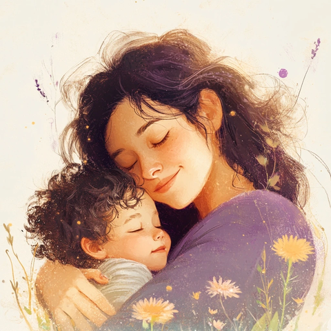 母子情感细腻插画