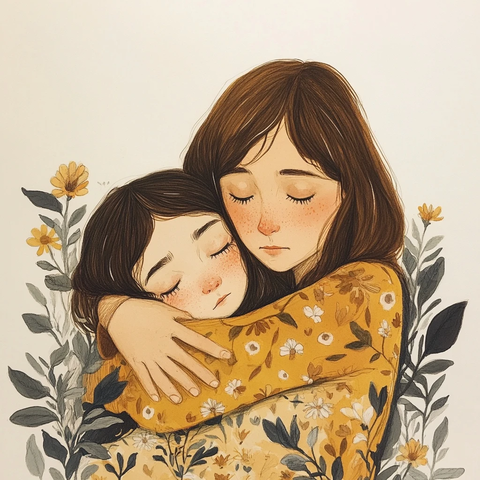 成年与童年同款衣着拥抱