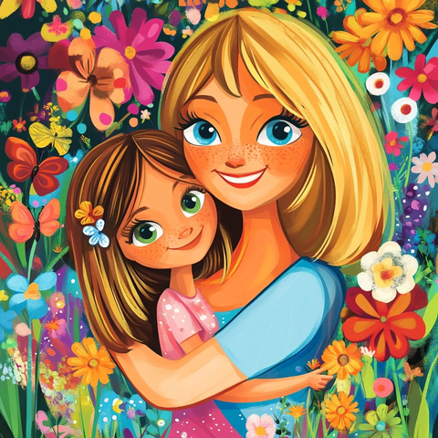 女人拥抱女孩公园场景