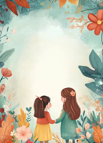 母女梦想彩虹插画