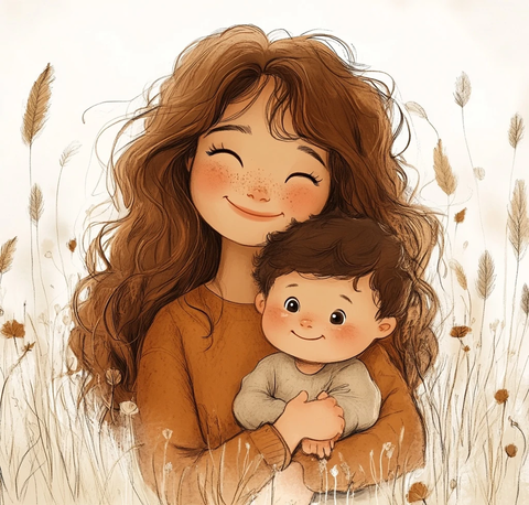 妈妈抱宝宝微笑白草地