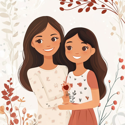 女儿生日贺卡与妈妈合影