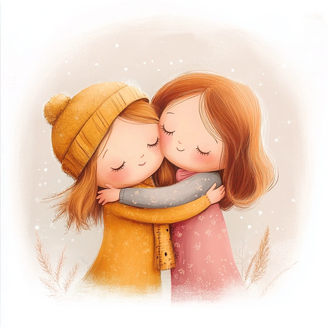 两个女孩拥抱在一起