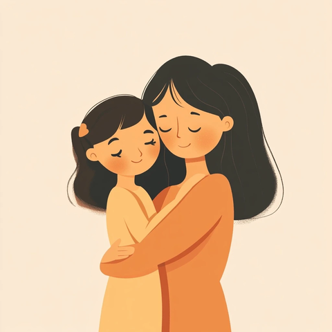 母亲拥抱女儿温馨瞬间