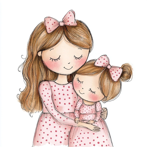 母女穿粉色波点裙