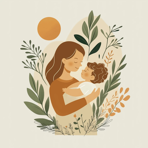 自然亲子互动插画