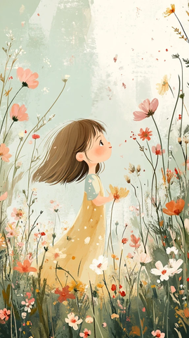 小女孩阳光花海嬉戏