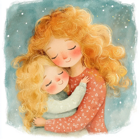 妈妈拥抱女孩闻香水