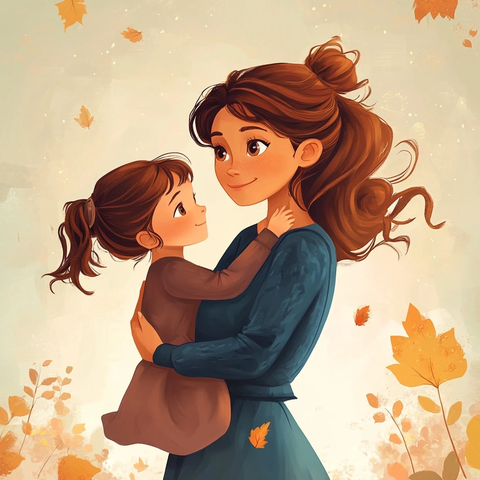 母女拥抱卡通插画