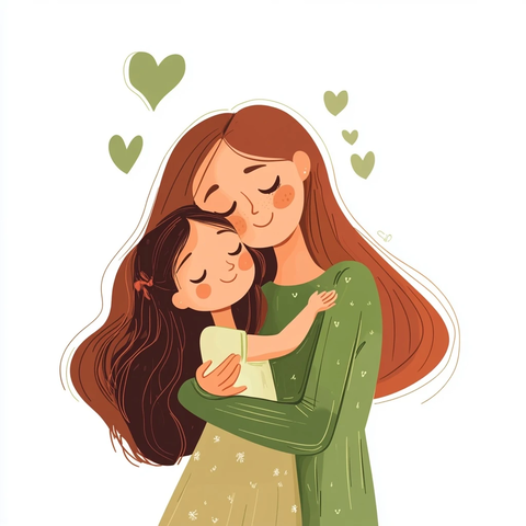 妈妈拥抱女儿插画