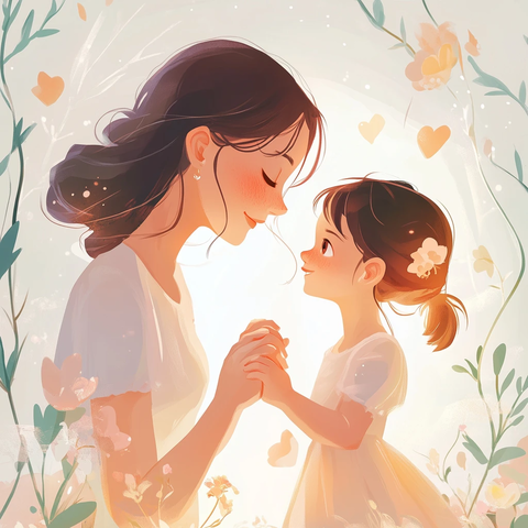 母女牵手温馨一刻