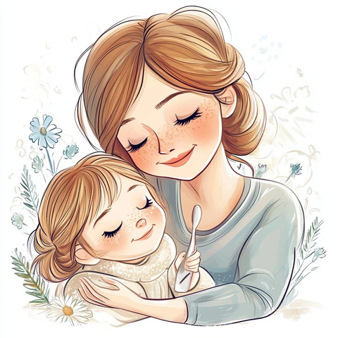 妈妈照顾感冒女儿温馨场景