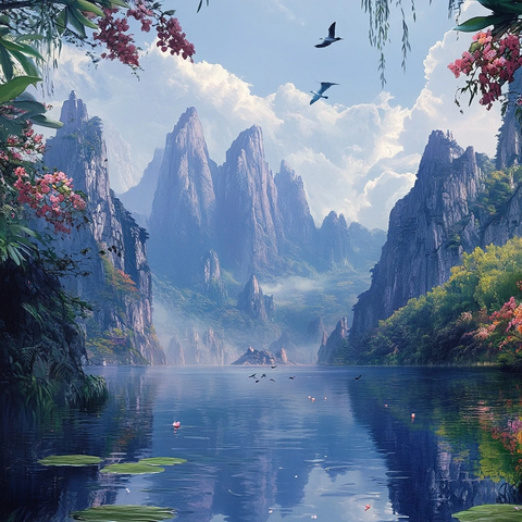 山间湖水风景如画展现自然壮美