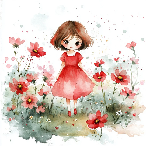 红衣女孩公园赏花