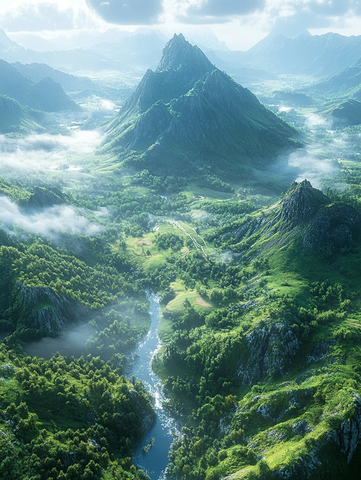 山林间云雾缭绕的自然风光全景