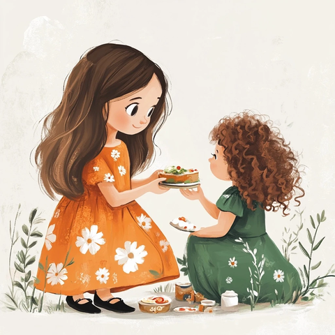 小女孩分享午餐