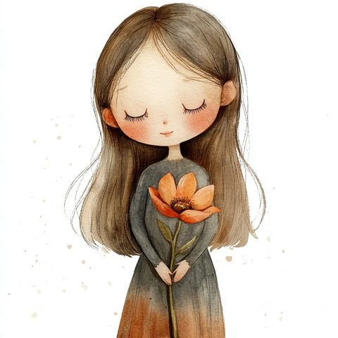 公主手持花朵简约插画
