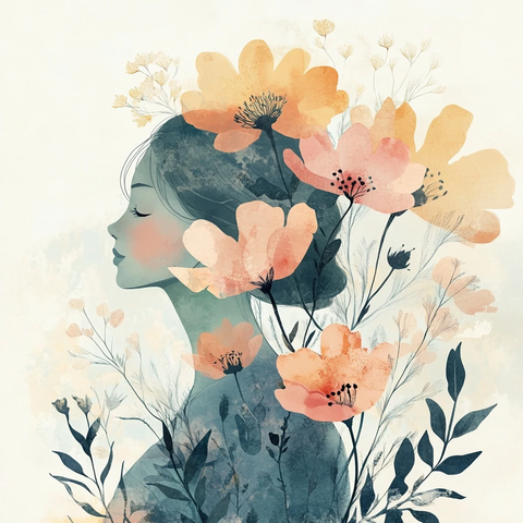 水彩花卉与抽象女子园艺