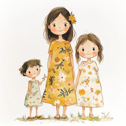 母女三人在阳光下玩耍