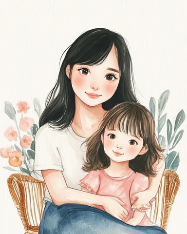 母女拥抱坐在沙发上