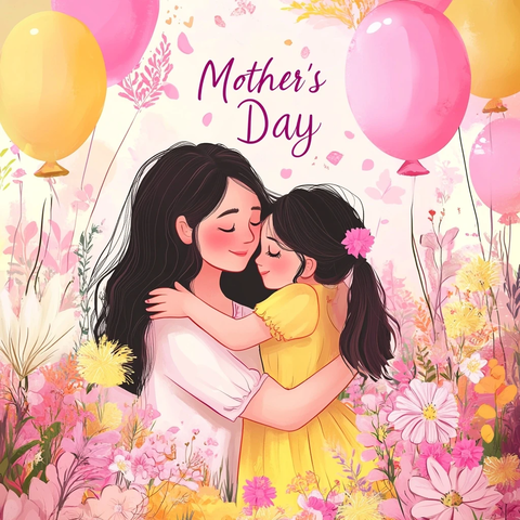 母女相拥母亲节贺卡设计