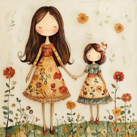 女孩与妈妈剪贴画插图