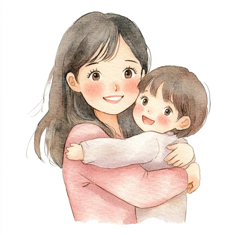 母子拥抱微笑温馨画面