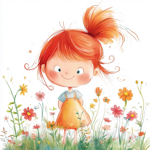 红发女孩花园玩耍