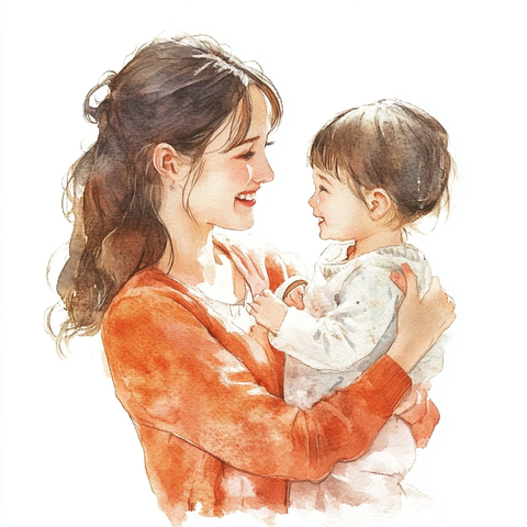 母亲拥抱温暖水彩