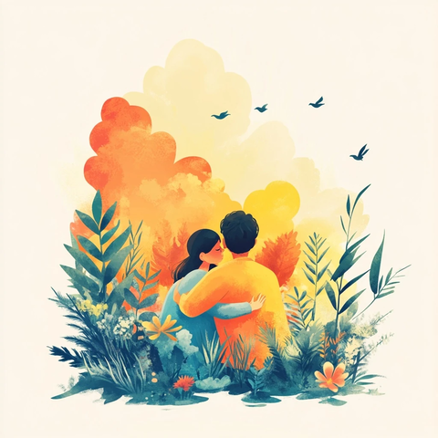 花园中的人们相聚拥抱