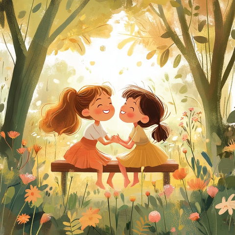 女孩公园长椅友情分享