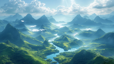 山间河流自然风光的壮观景象