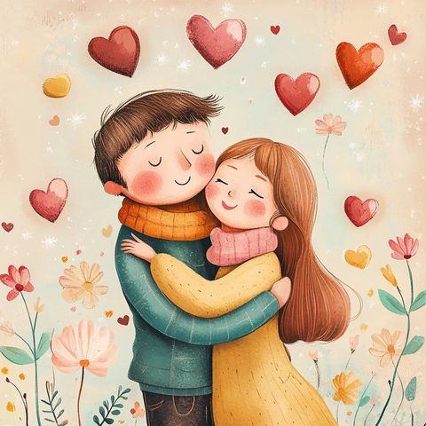 恩爱夫妻相拥笑语温馨场景