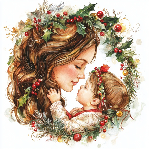 母女温馨相拥圣诞装饰