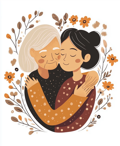 老妇人拥抱成年女儿