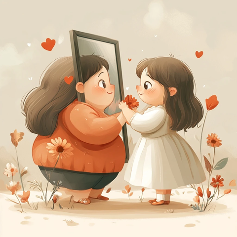 镜子中的拥抱自我接纳