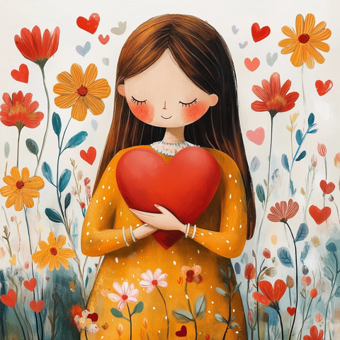 母亲与红心花丛