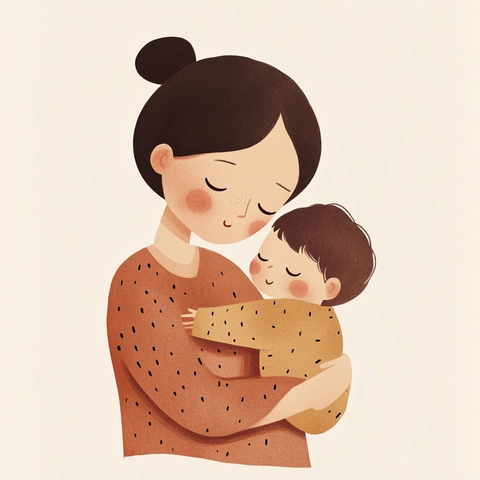 母亲怀抱婴儿温馨插画