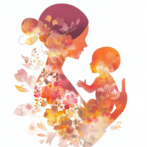 女人抱婴儿花填充剪影